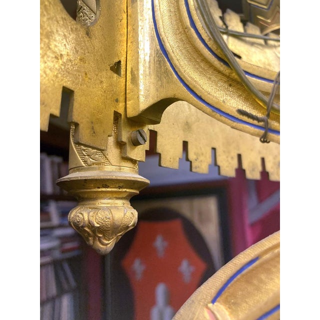 Large 19th Century Italian Gothic Revival Gilt Bronze and Enameld 12 Candle Lights Chandelier For Sale - Image 5 of 18