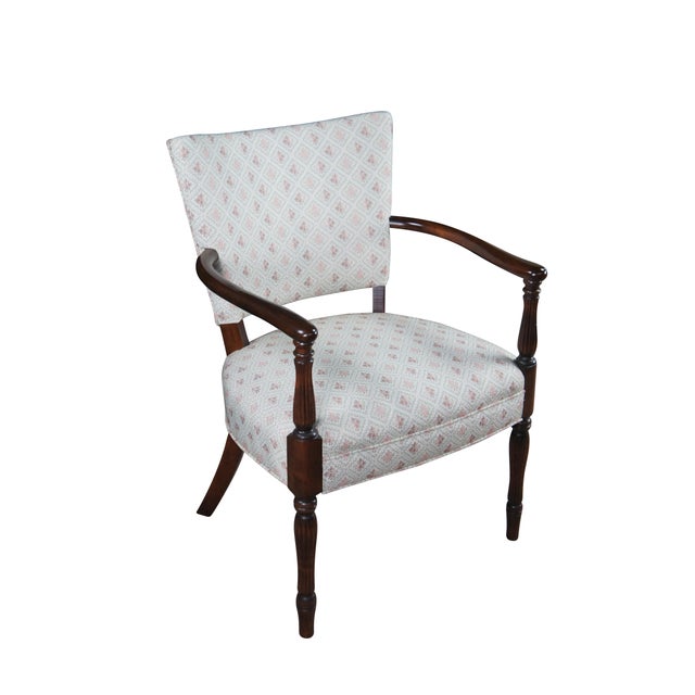 Contemporary Mid 20th Century Martha Washington Style Mahogany Upholstered Library Arm Chair For Sale - Image 3 of 13