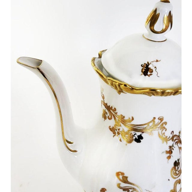 Rococo Mid Century Modern Reichenbach German Porcelain Gilded Rococo Revival Coffee Pot - Made in GDR For Sale - Image 3 of 4