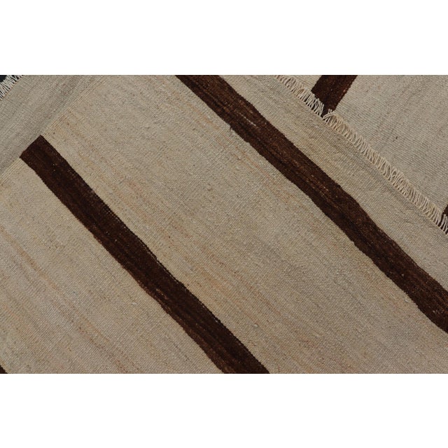 Turkish Vintage Kilim Rug Ivory Beige With Brown Stripes Wool Flatweave For Sale - Image 10 of 10