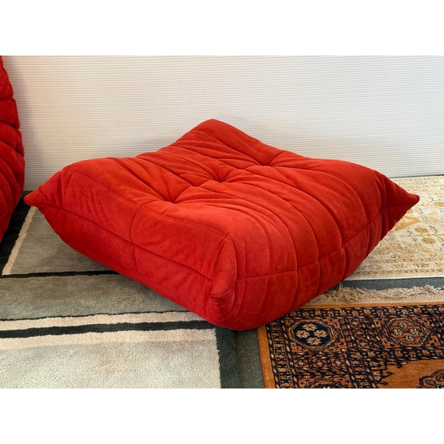 Michel Ducaroy for Ligne Roset Togo Ottoman, Alcantara Goya Red For Sale In San Francisco - Image 6 of 12