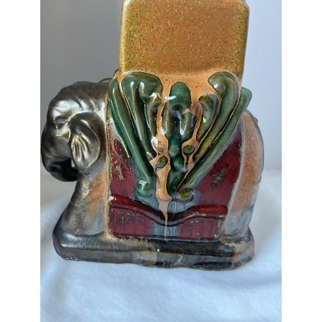 Late 20th Century Pair of Late 20th Century Glazed Ceramic Painted Elephant Sculpture Figurines For Sale - Image 5 of 9