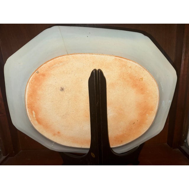 Antique Chinese Canton Large Platter Export Porcelain Blue & White 17"x13” With Wood Display Stand For Sale - Image 11 of 12