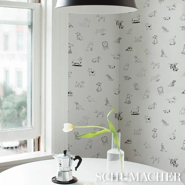 Paper Schumacher x The New Yorker Good Dogs Everywhere Peel & Stick Wallpaper In Black & White For Sale - Image 7 of 7
