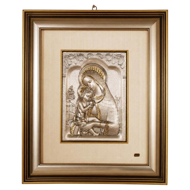 Italian Sterling Silver 925 Madonna and Child Bas-Relief Wall Plaque by Guerrini, 1980s For Sale - Image 13 of 13