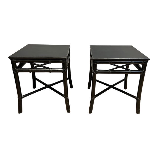 1970s Black Lacquered Faux-Bamboo Side Tables by Gasparucci - a Pair For Sale