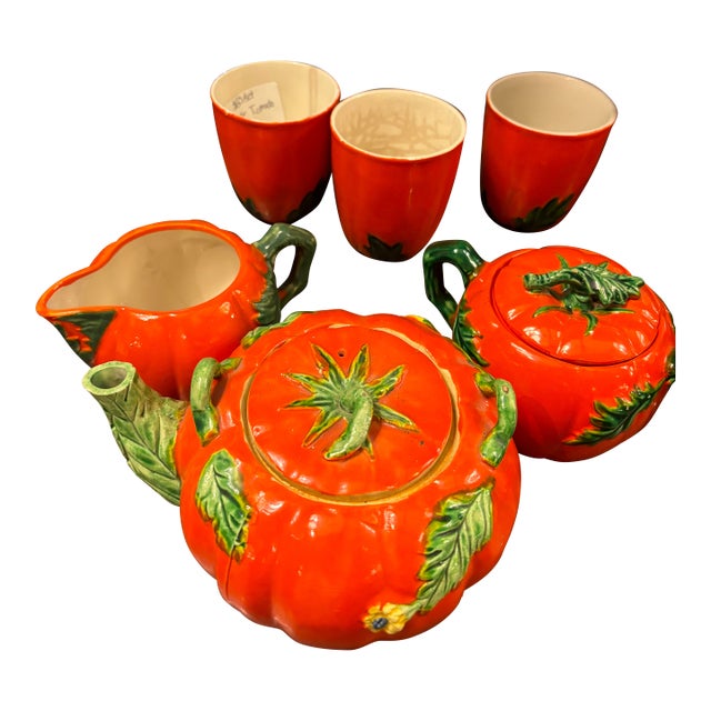 1950s Maruhon 6 Pc Pumpkin Tea Set - Set of 6 For Sale