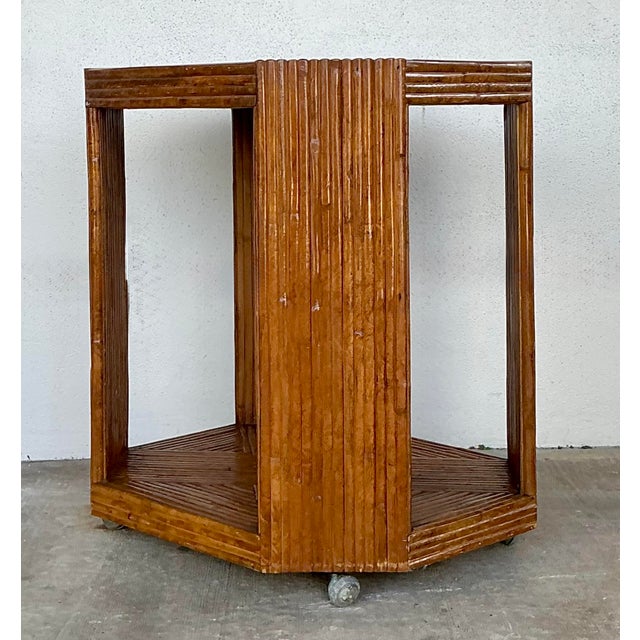 Late 20th Century Vintage Cross Hatched Pretzel Rattan Bar Cart For Sale - Image 5 of 12