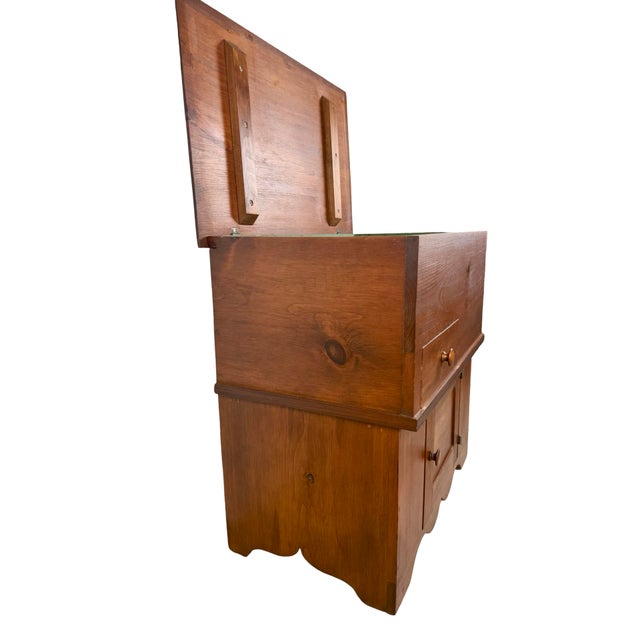 Primitive Pine Farmhouse Drysink Cabinet With Green-Lined Lift Top For Sale - Image 4 of 14