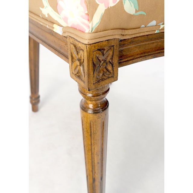 1970s Tolled Leather Top Game Table 4 New Upholstery French Matching Dining Chair For Sale - Image 5 of 12