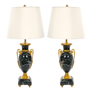 Pair Bronze-Mounted Antico-Verde Marble Urn-Form Table Lamps French, 19th Cent For Sale