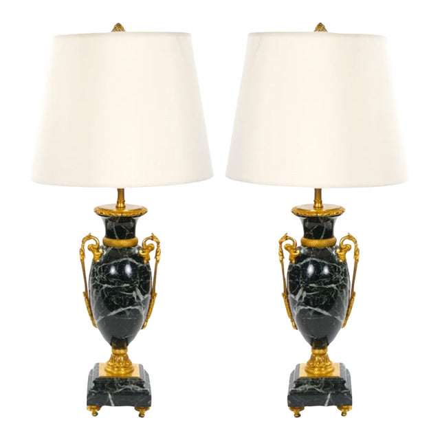 Pair Bronze-Mounted Antico-Verde Marble Urn-Form Table Lamps French, 19th Cent For Sale