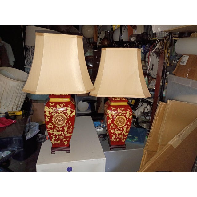 1980s Chinoise28 ," Urn Table Lamps With Shades - a Pair For Sale In San Diego - Image 6 of 8