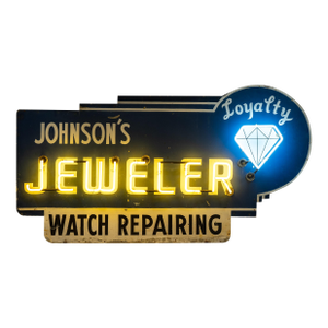 Vintage "Johnson's Jeweler-Watch Repairing" Double-Sided Neon Sign