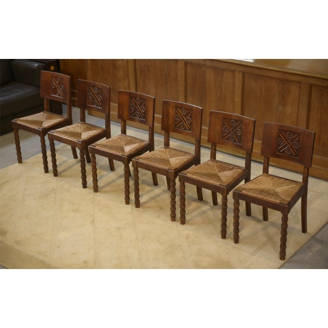 1950s Oak Chairs by Charles Dudouyt, 1950s, Set of 6 For Sale - Image 5 of 13