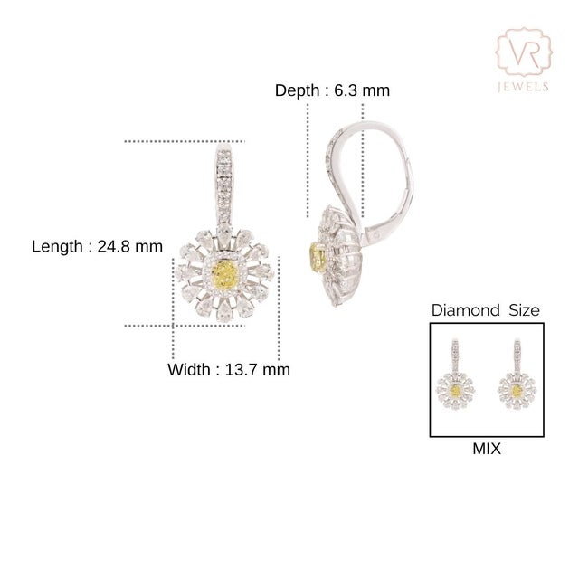 Vintage Style 2.29 Ct Fancy Yellow Diamond Floral Cluster Drop Earrings 18k Gold- A Pair For Sale - Image 10 of 14