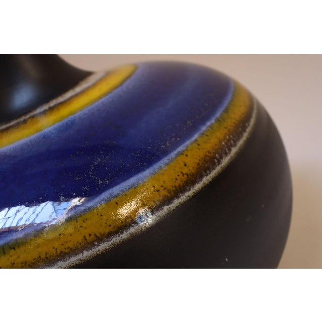 Vintage Italian Oversized Ceramic Vase With Blue and Yellow Glazed Banding For Sale - Image 9 of 12