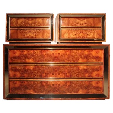 Set with Chest of Drawers & 2 Nightstands, 1970s, Set of 3 For Sale