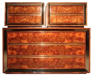 Set with Chest of Drawers & 2 Nightstands, 1970s, Set of 3