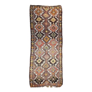 Vintage Kurdish Kilim Gallery Rug, Handwoven Wool, Allover Geometric Pattern, 5x14.5 For Sale