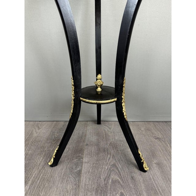 19th Century Napoleon III Jardinière in Ebonized Wood, Gilt Bronze and Hand-Painted Porcelain For Sale - Image 10 of 11