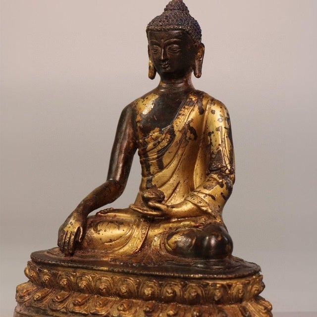 Vintage Gilt Patina Bronze Sakyamuni Buddha Seated Statue, Tibetan Buddhist Sculpture For Sale - Image 9 of 9