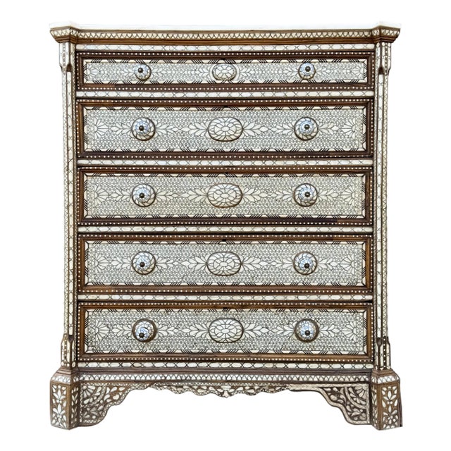 Mid 19th Century Mother of Pearl Inlaid Dresser With Marble Top For Sale