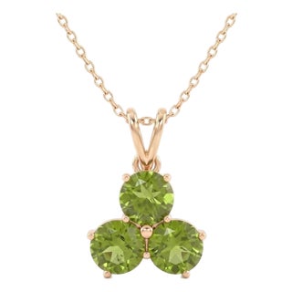 Natural Peridot Trio Pendant Necklace | Gemstone Cluster Jewelry | August Birthstone Pendant for Woman For Sale