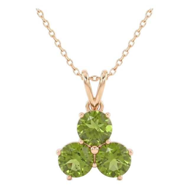 Natural Peridot Trio Pendant Necklace | Gemstone Cluster Jewelry | August Birthstone Pendant for Woman For Sale