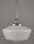 Vintage schoolhouse style pendant light made of a white milk glass globe paired with a newly made brushed steel chain...