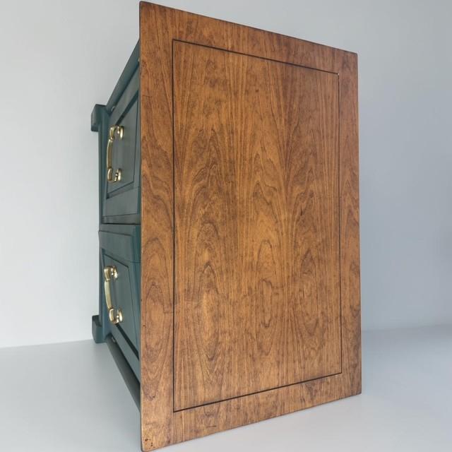 1990s Refinished Olive Green Solid Wood Accent Cabinet With Walnut Top For Sale - Image 4 of 8
