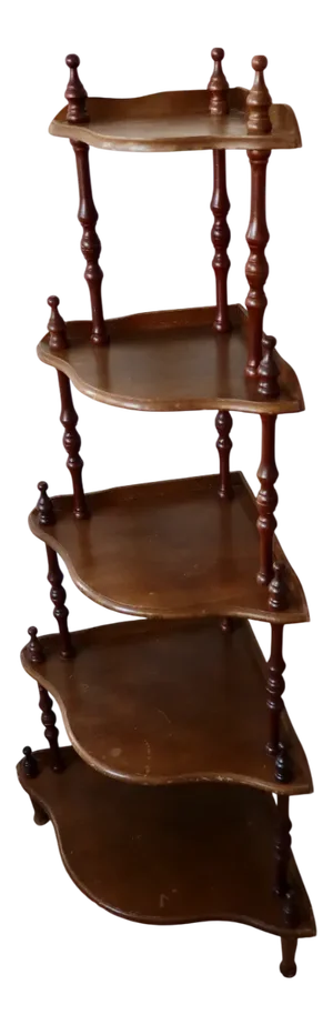 Vintage 5-Level Corner Shelf in Turned Wood