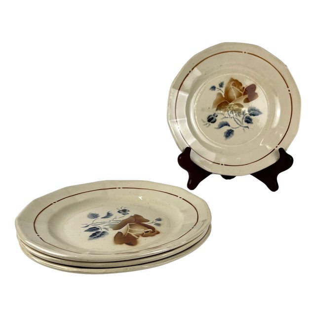 Vintage Dinner Plates with Floral Motif from Sarreguemines, 1920s, Set of 4 For Sale