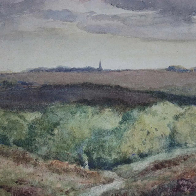 American Vintage Landscape Watercolor on Artist Panel of Hillside by Fred Hines, 20th C For Sale - Image 3 of 7