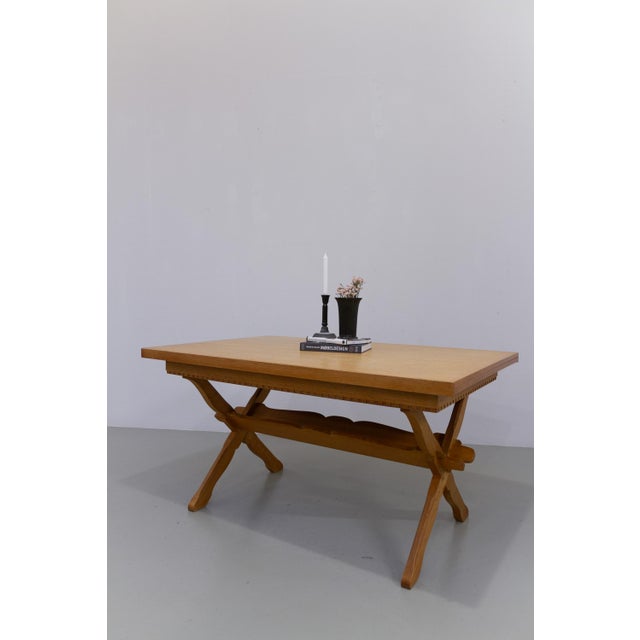 Brutalist Danish Oak Extendable Dining Table attributed to Henning Kjærnulf, 1960s For Sale - Image 17 of 18