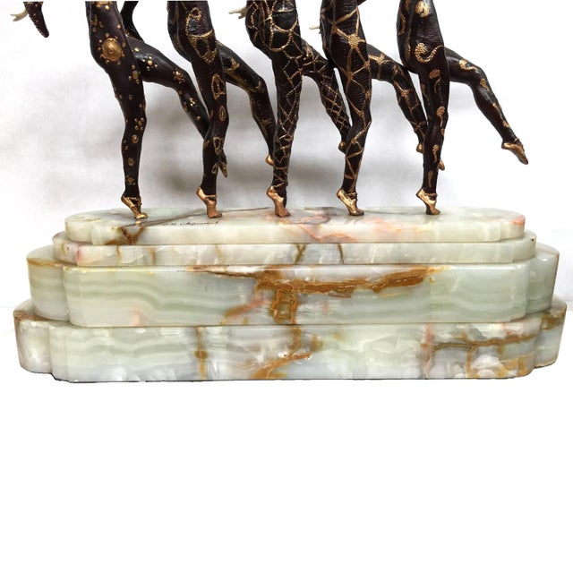 Large Art Deco Sculpture of Five Chiparus Style Dancers With a Marble Base For Sale - Image 10 of 11
