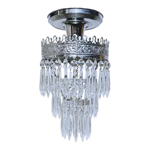 Vintage Silver Rim Tiered Crystal Chandelier