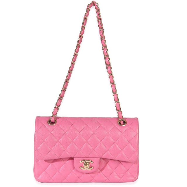 22P Pink Quilted Caviar Small Classic Double Flap Bag For Sale - Image 10 of 10
