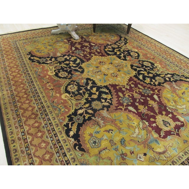 Oriental Black Hand-Knotted New Zealand Wool Rug Carpet, Medallion Design For Sale - Image 4 of 8