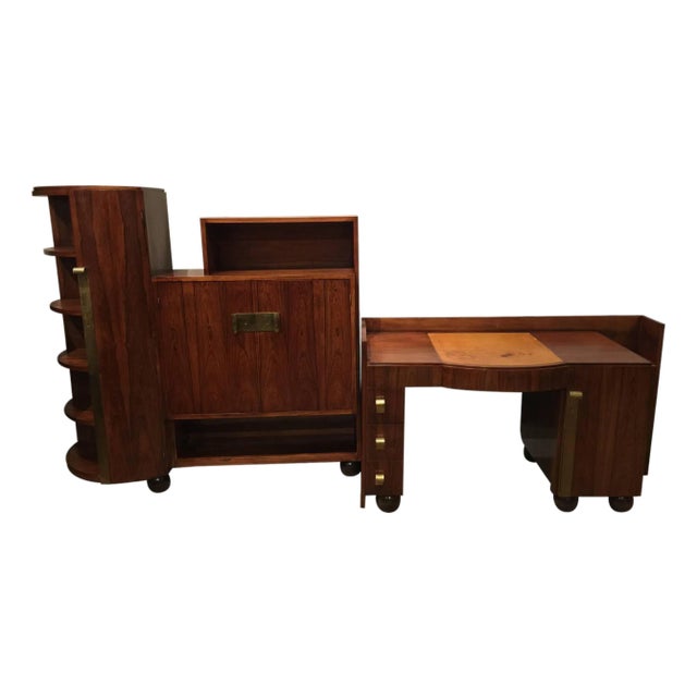 French Art Deco Rosewood Desk and Bookcase For Sale