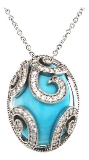 Natural Persian Turquoise Diamond Gold Necklace 15.32 TCW Certified