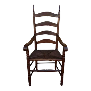 Early 20th Century Ladder Back Rush Seat Armchair