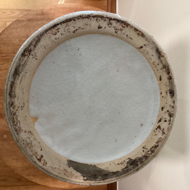 Vintage Asian Celadon Crackle Glaze Vase With Landscape, Calligraphy and Makers Mark For Sale - Image 11 of 12