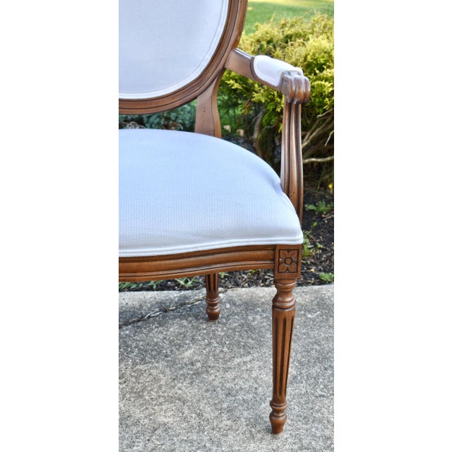 Ethan Allen Francesca Louis XVI Oval Back Armchair Carved Wood French Accent Chair For Sale - Image 10 of 18