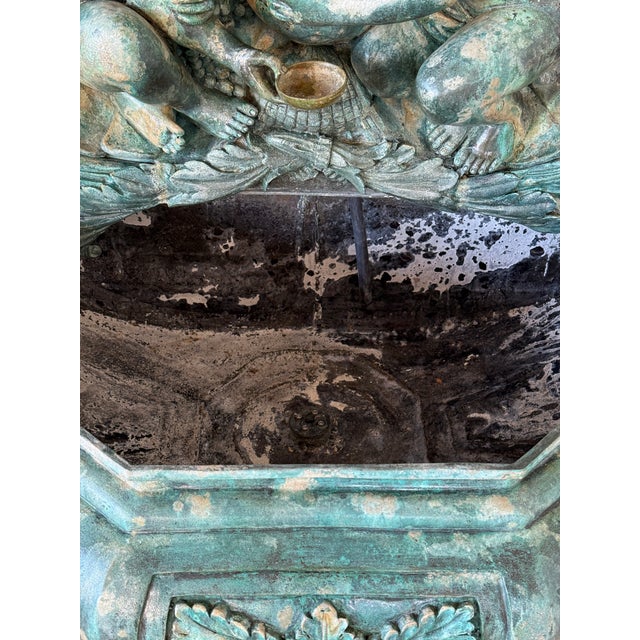 Mid-20th Century Neoclassical Revival Verdigris Patinated Cast Metal Two-Piece Fountain For Sale - Image 9 of 12