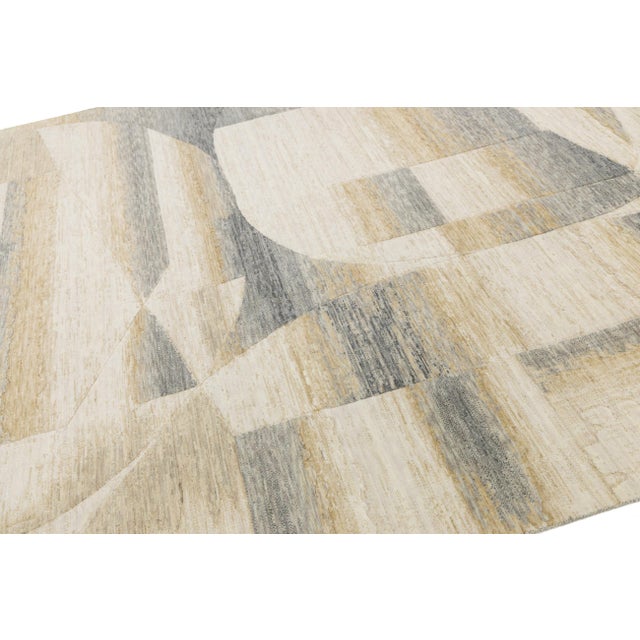 Modern Abstract Gridded Hand-Loomed Rug in Gray and Sand 8x10 For Sale - Image 4 of 10