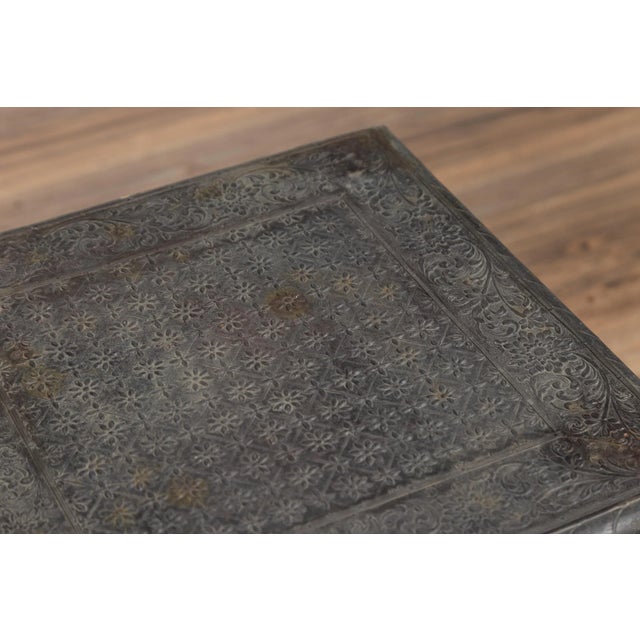 Vintage Indian Hammered Silver Side Table with Floral Motifs and Cabriole Legs For Sale - Image 9 of 13