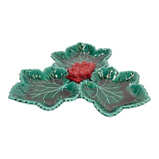 Vallauris French Glazed Grapes & Vine Leaves Ceramic Serving Plate Green and Red For Sale