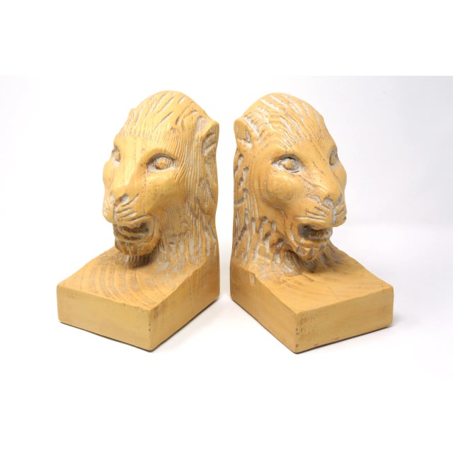Vintage Hand Carved Lion Head Bookends Chairish