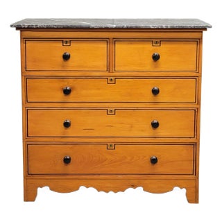 Antique English Pine Dresser With Painted French Line Motif and Marble Top For Sale